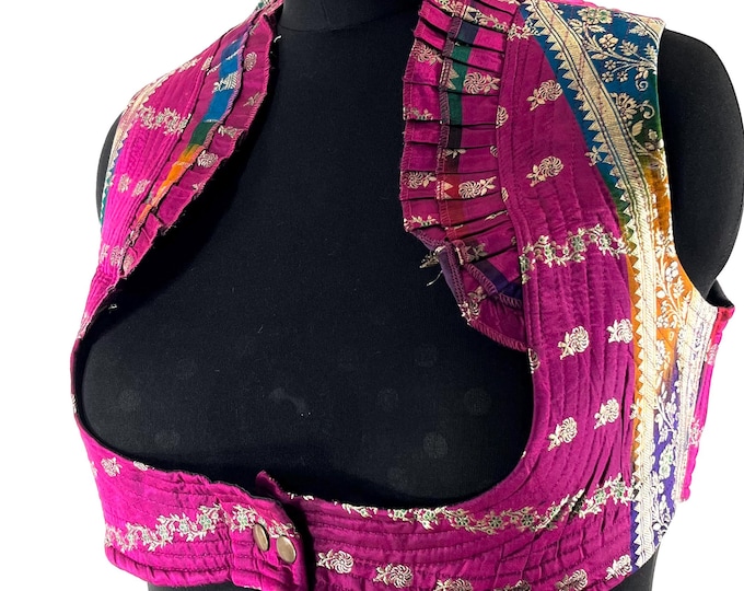 4XL. Corset Style Bustier Bra Top handmade in Vintage Silk Brocade.  Choli Plus Plus Size Laced Top  SKU:447-8954