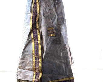 Pemberin Maxi One Size Wrap Skirt in Upcycled Heavy Vintage Silk Brocade Sari. (Two Layer A-Line Wrap Skirt)  SKU:2035-8426