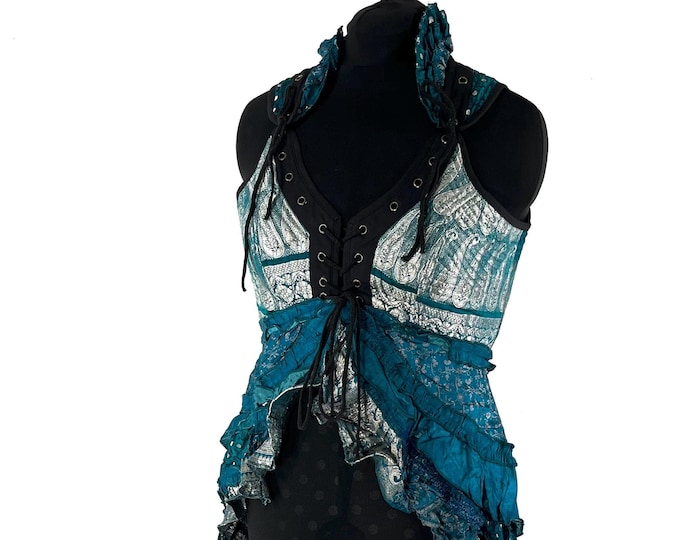 2XL Varuna Corset Bustier Dress in Silk Brocade with long body; Larp, Steampunk, Gothic SKU:2002-8096