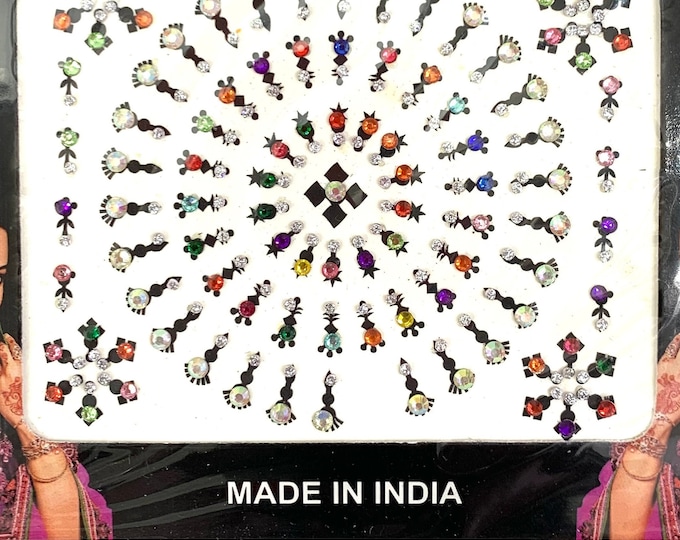 Multi-colour Deluxe Ravi Bindi Pack of Face Jewellery. Face Gem Glitter Festival Party Goth Wedding