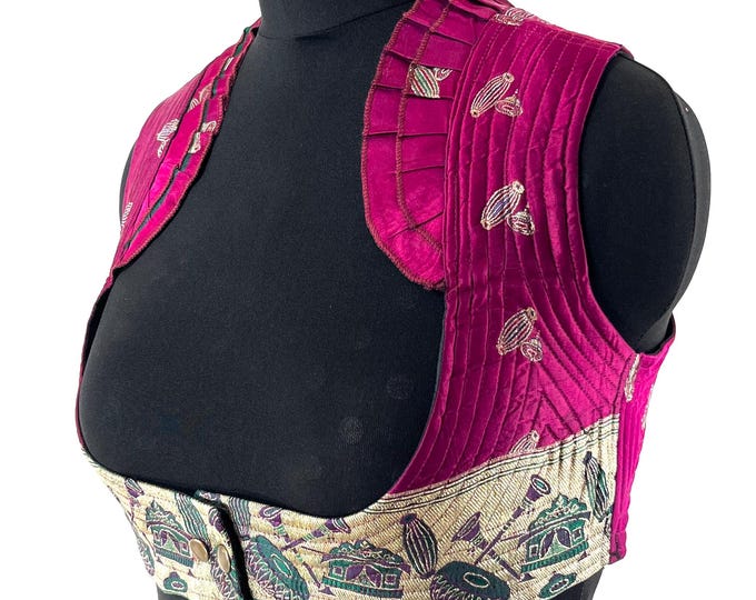 2XL Underbust Corset Top Bustier handmade in Vintage Silk Brocade  SKU:445-8892