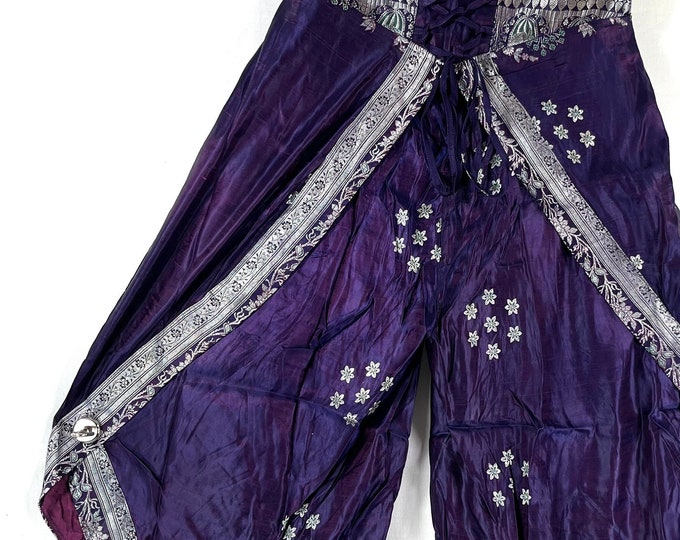 XL. Tulip Palazzo Pants in Vintage Silk Brocade; Split open leg harem trouser SKU:797-8028