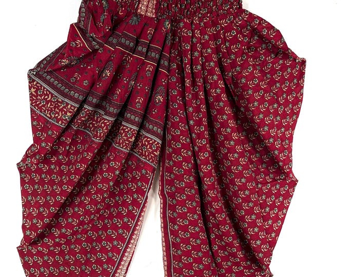 Caroline Waterfall Silk Harem Pants; Handmade One Size, Elasticated waist. Comfy yoga Eco Trousers.  SKU:860-9101
