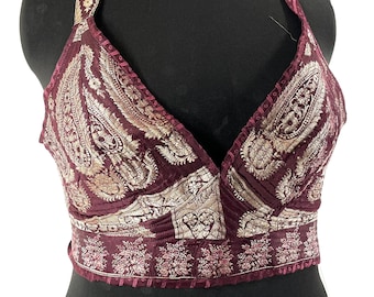 L/XL Phoenix Tribal Top. New cut in up-cycled Silk Brocade, SKU:1025-7682
