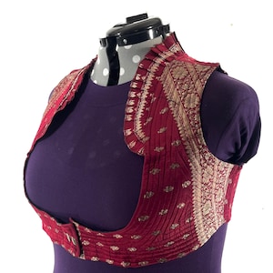 6XL. Sutiã estilo corpete, feito à mão em brocado de seda vintage. Top com renda Choli Plus Size. SKU: 449-9028