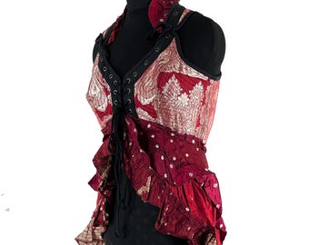 2XL Sophia Corset Dress - Hi-Low tiered skirt - handmade - Silk brocade (SKU:2000-8762)