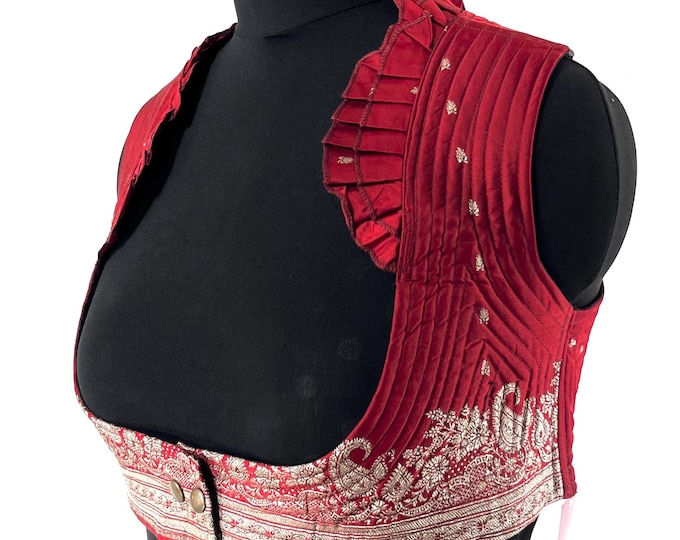 2XL Underbust Corset Top Bustier handmade in Vintage Silk Brocade  SKU:445-8898