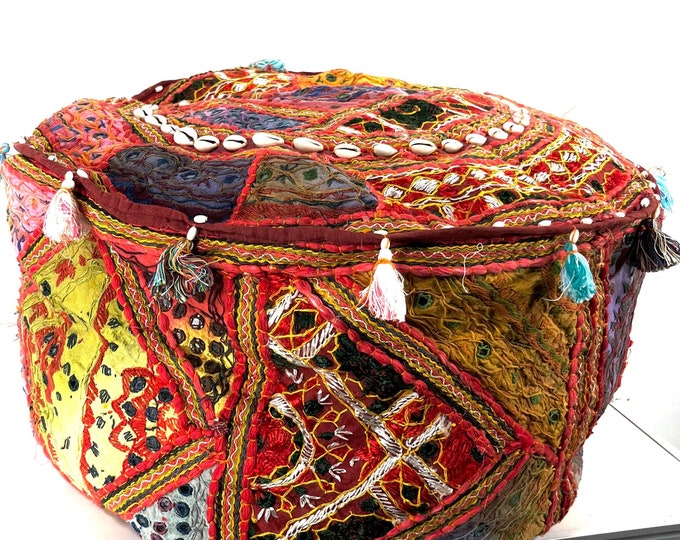 Pouffe Cover. Indian seating - 60 X 35cm. Handmade using traditional vintage fabric. Colourful bohemian pillow cover. Home decor