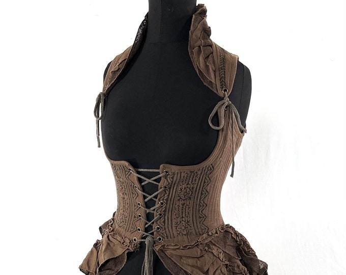Elisa Cotton Boho Corset Dress in Beige.