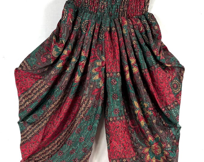 Caroline Waterfall Silk Harem Pants; Handmade One Size, Elasticated waist. Yoga Trousers. (SKU:860-9084)