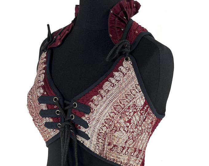 Large Size. Fae Corset Top; handmade from silk brocade  SKU:3033-8110