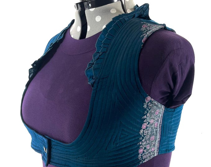 6XL. Corset Style Bustier Bra Top handmade in Vintage Silk Brocade.  Choli Plus Plus Size Laced Top  SKU:449-9029