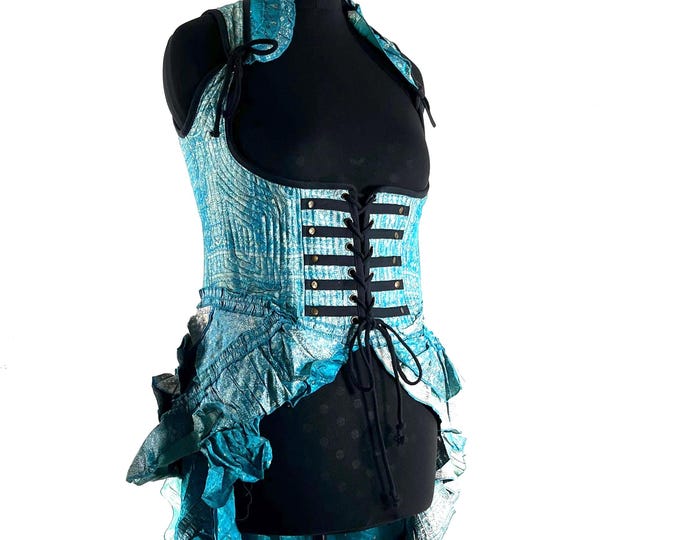 2XL Elisa Bustier Dress; Steampunk Under-bust Long Body Corset in Silk Brocade, (SKU:2004-10249)