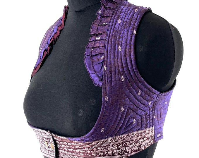 2XL Underbust Corset Top Bustier handmade in Vintage Silk Brocade  SKU:445-8891