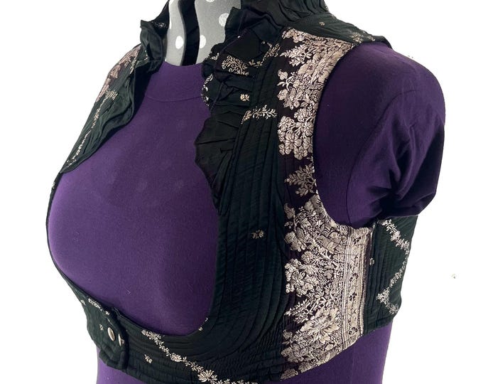 5XL. Corset Style Bustier Bra Top handmade in Vintage Silk Brocade.  Choli Plus Plus Size Laced Top  SKU:448-9047