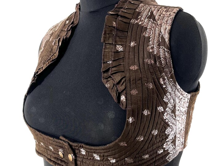 4XL. Corset Style Bustier Bra Top handmade in Vintage Silk Brocade.  Choli Plus Plus Size Laced Top  SKU:447-8938