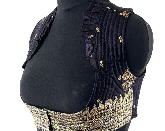 2XL Underbust Corset Top Bustier handmade in Vintage Silk Brocade  SKU:445-8896