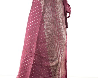 Pahala Midi Wrap Skirt in Upcycled Heavy Silk Brocade Sari. (One Layer A-Line Saree Wrap Skirt)  SKU:2031-8463
