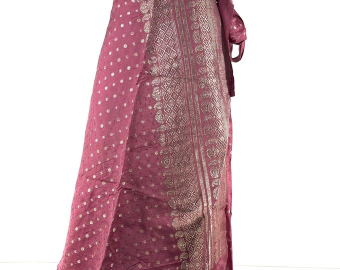 Pemberin Midi One Size Wrap Skirt in Upcycled Heavy Silk Brocade Sari. (One Layer A-Line Saree Wrap Skirt) SKU:2031-8463