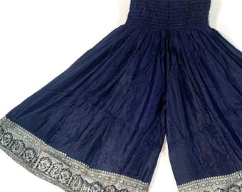 Martha Plus Size Short Leg Culottes in Silk Brocade with XL elasticated waist for a fuller figure. (Wide Leg Palazzo Pants) SKU:816-6101