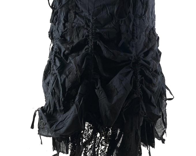 Victorian Black Ruffle Skirt; fully adjustable layered cotton steampunk goth skirt.