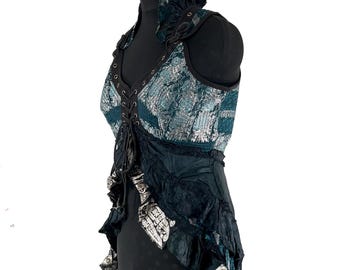 2XL Sophia Corset Dress - Hi-Low tiered skirt - handmade - Silk brocade (SKU:2000-8765)