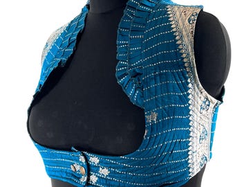 Underbust Corset Top Rose 4XL; Vintage Silk Brocade Handmade (SKU:447-8952)