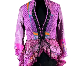 3XL. Seraphina Corset Dress, Silk, Long Sleeves, Handmade.  SKU:1010-9295