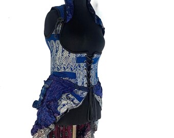 2XL Elisa Underbust Long Body Corset Dress Bustier in Silk Brocade. (LARP, Steampunk Dress) SKU:2004-4361