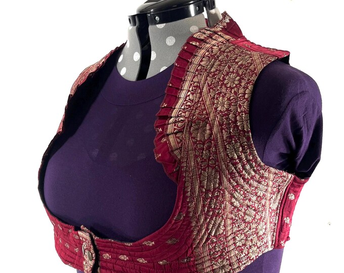 6XL. Corset Style Bustier Bra Top handmade in Vintage Silk Brocade.  Choli Plus Plus Size Laced Top  SKU:449-9026