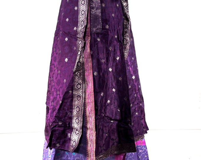 Pemberin Maxi One Size Wrap Skirt in Upcycled Heavy Silk Brocade Sari. (Two Layer A-Line Wrap Skirt)  SKU:2035-8420