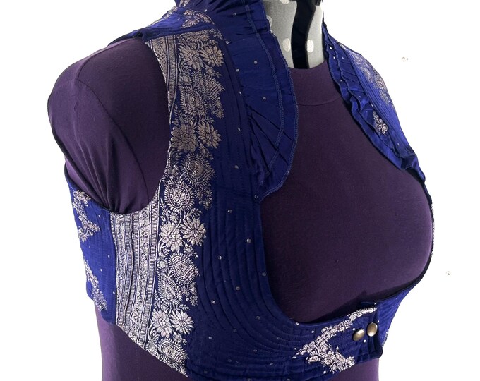 5XL. Corset Style Bustier Bra Top handmade in Vintage Silk Brocade.  Choli Plus Plus Size Laced Top  SKU:448-9053