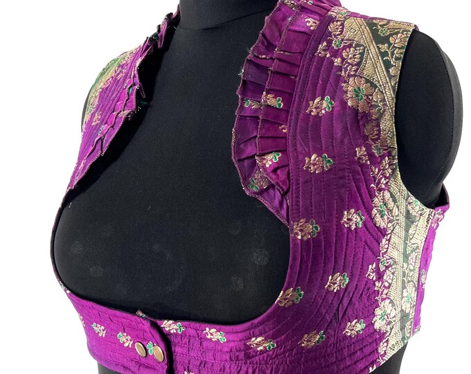 4XL. Corset Style Bustier Bra Top handmade in Vintage Silk Brocade.  Choli Plus Plus Size Laced Top  SKU:447-8937