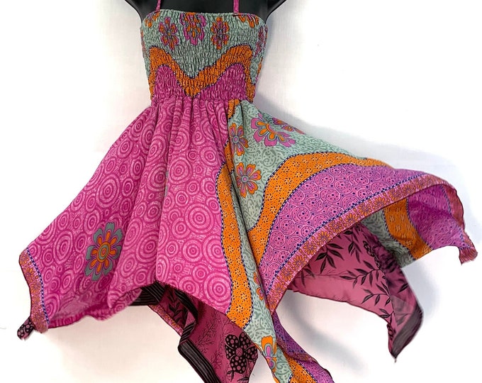 Isla Teenager Silk Fairy Dress; Length 28" (71cm) One size (Boho Short Girl Summer Festival Dress)