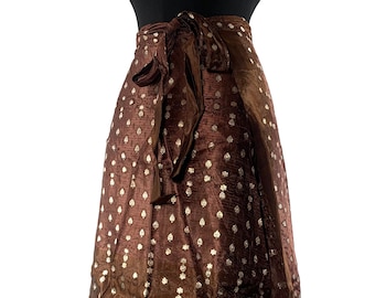 Pemberin Midi One Size Wrap Skirt in Upcycled Heavy Silk Brocade Sari. (One Layer A-Line Saree Wrap Skirt) SKU:2031-6368