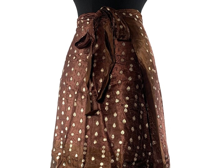Pemberin Midi One Size Wrap Skirt in Upcycled Heavy Silk Brocade Sari. (One Layer A-Line Saree Wrap Skirt) SKU:2031-6368