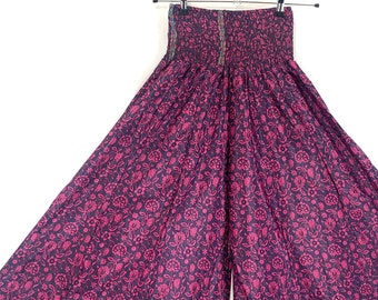 Culottes, Women's Wide Leg Pants. Gaucho Trousers in Hot Meadow Summer Silk  (Pink & Blue Eloise Delilah Corlissa)