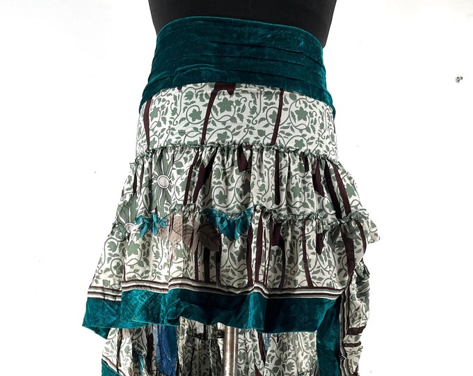 XL. Layla Bohemian High Low Skirt. Fits up to 50" (127cm) Silk Velvet Edged Boho Skirt. One Size Plus. SKU:734-8049