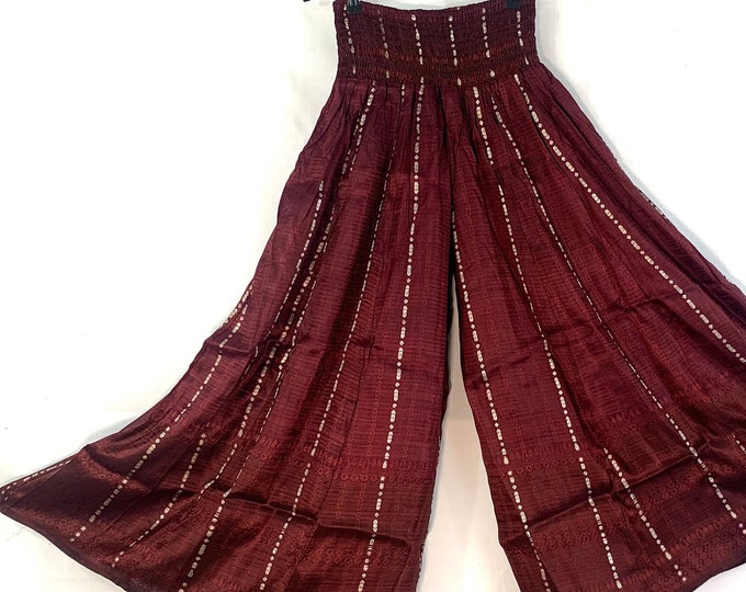 Juliana Plus Size Culottes. Silk Brocade XL Palazzo Pants elasticated waist for a fuller figure.  Wide Leg Trousers
