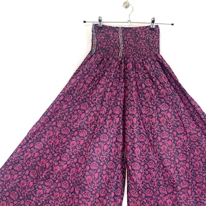Culottes, Women&#39;s Wide Leg Pants. Gaucho Trousers in Hot Meadow Summer Silk  (Pink & Blue Eloise Delilah Corlissa)
