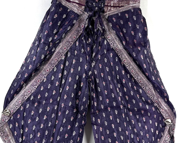 XL. Tulip Palazzo Pants in Vintage Silk Brocade; Split open leg harem trouser SKU:797-8034