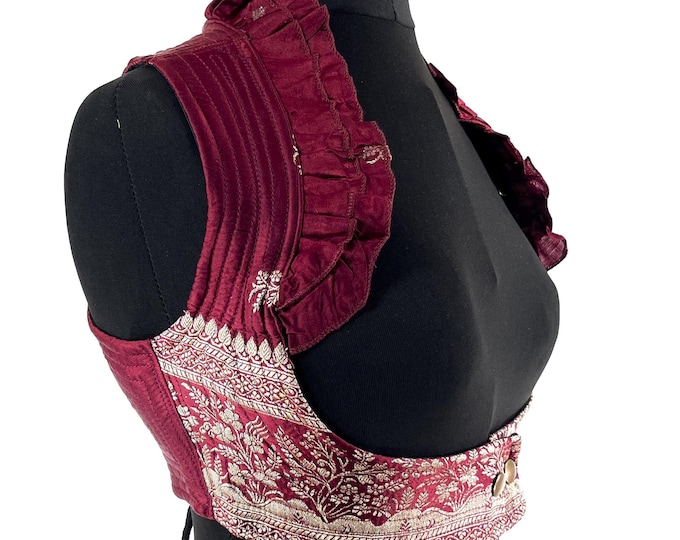 S. Underbust Corset Top Bustier handmade in Vintage Silk Brocade.  SKU:441-8850