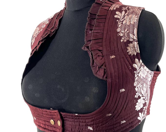 4XL. Corset Style Bustier Bra Top handmade in Vintage Silk Brocade.  Choli Plus Plus Size Laced Top  SKU:447-8943