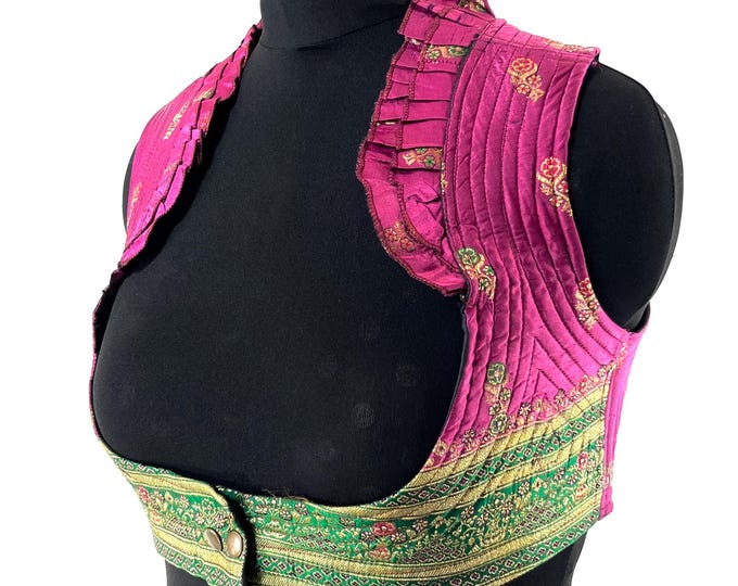 2XL Underbust Corset Top Bustier handmade in Vintage Silk Brocade  SKU:445-8897