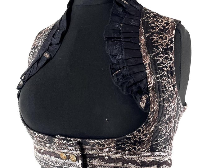 XL. Underbust Corset Top Bustier handmade in Vintage Silk Brocade  SKU:444-8874