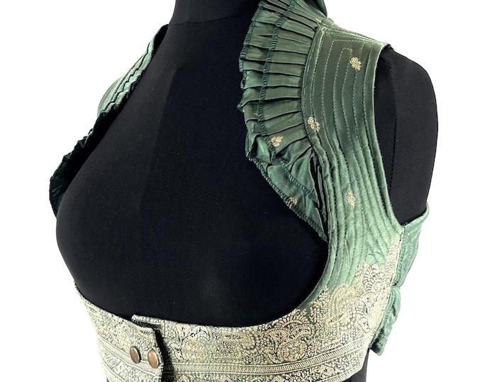 S. Underbust Corset Top Bustier handmade in Vintage Silk Brocade.  SKU:441-8842