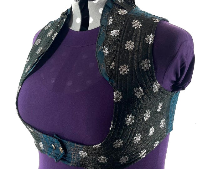 6XL. Corset Style Bustier Bra Top handmade in Vintage Silk Brocade.  Choli Plus Plus Size Laced Top  SKU:449-9030