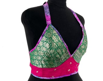 4XL. Phoenix Tribal Top. New cut in Up-cycled Silk brocade. Big Cleavage. SKU:1028-5910