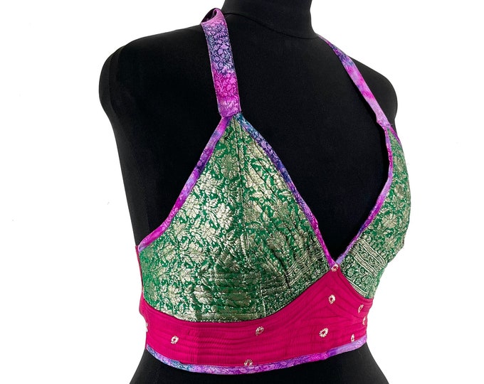 4XL. Phoenix Tribal Top. New cut in Up-cycled Silk brocade. Big Cleavage. SKU:1028-5910