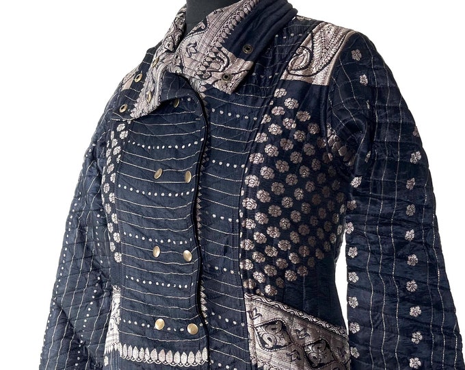 2XL. Steampunk Coat; a Silk Brocade Fleece Lined Tailcoat SKU:549-8396